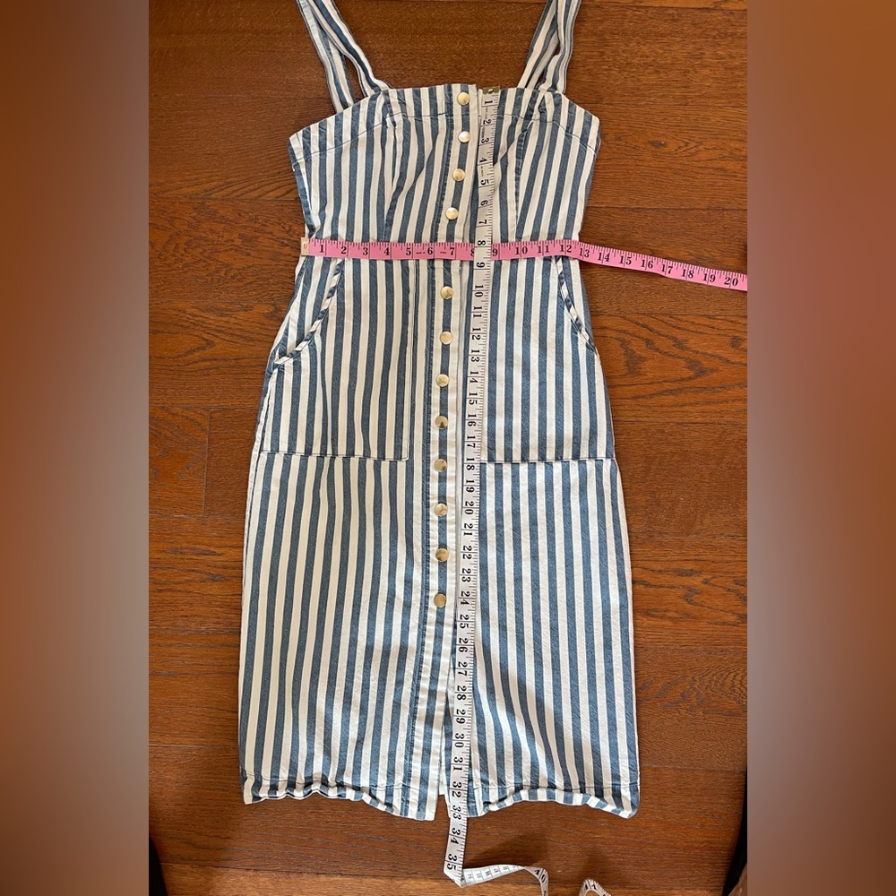 Forever 21 Blue and White Classic Striped Denim Midi Dress Size S with Pockets - Picture 11 of 11